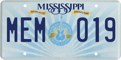 MS license plate MEM019