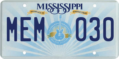 MS license plate MEM030