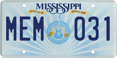 MS license plate MEM031
