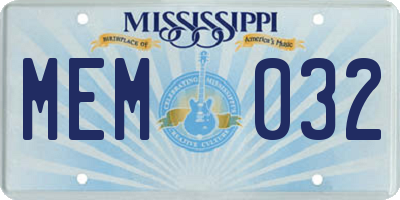 MS license plate MEM032