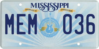 MS license plate MEM036