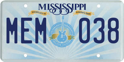 MS license plate MEM038
