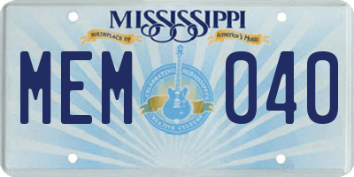 MS license plate MEM040