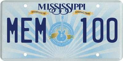 MS license plate MEM100