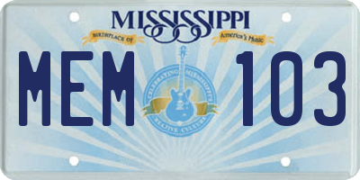 MS license plate MEM103