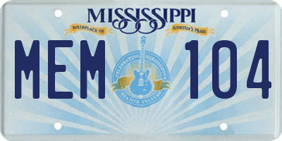MS license plate MEM104