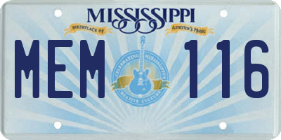 MS license plate MEM116