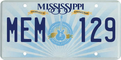 MS license plate MEM129