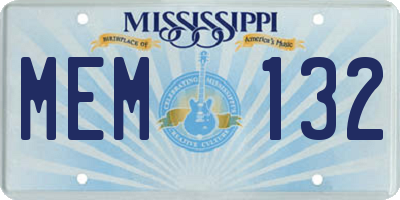 MS license plate MEM132