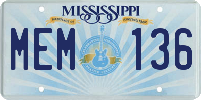 MS license plate MEM136