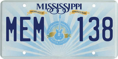 MS license plate MEM138