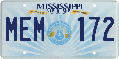 MS license plate MEM172
