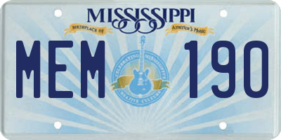 MS license plate MEM190