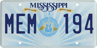MS license plate MEM194