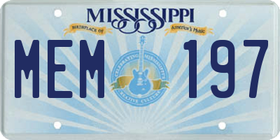 MS license plate MEM197