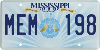 MS license plate MEM198