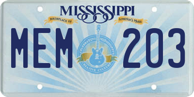 MS license plate MEM203