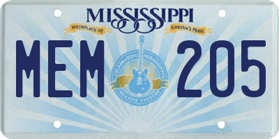 MS license plate MEM205