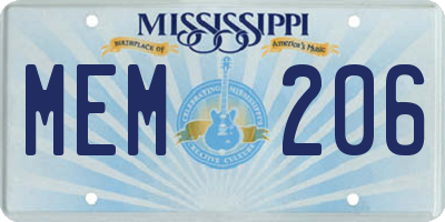 MS license plate MEM206