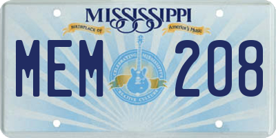 MS license plate MEM208