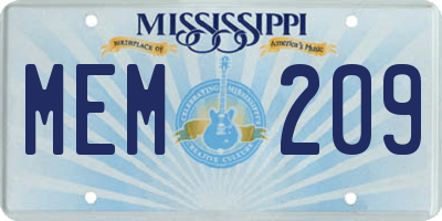 MS license plate MEM209