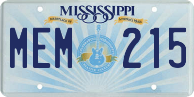 MS license plate MEM215