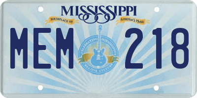 MS license plate MEM218