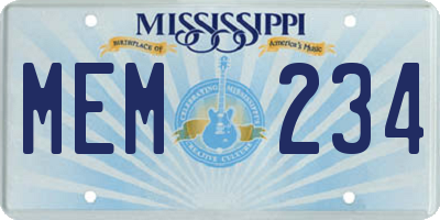 MS license plate MEM234