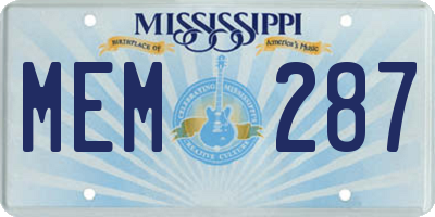 MS license plate MEM287