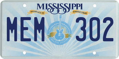 MS license plate MEM302