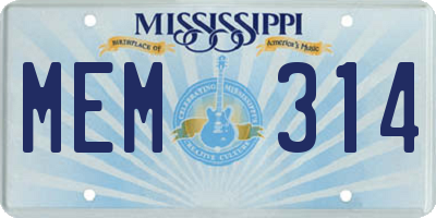 MS license plate MEM314