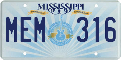MS license plate MEM316