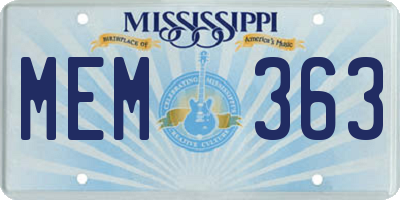 MS license plate MEM363