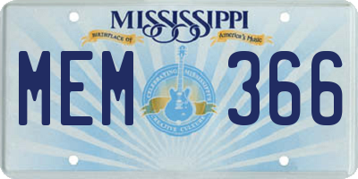 MS license plate MEM366