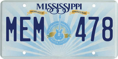 MS license plate MEM478