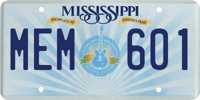 MS license plate MEM601