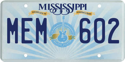 MS license plate MEM602