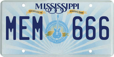 MS license plate MEM666