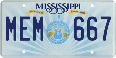 MS license plate MEM667