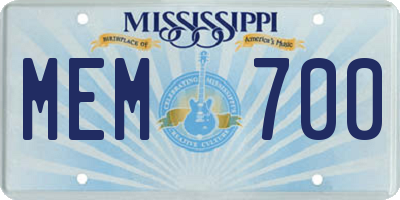 MS license plate MEM700
