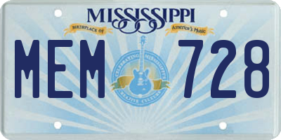 MS license plate MEM728