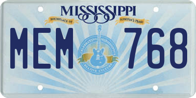 MS license plate MEM768
