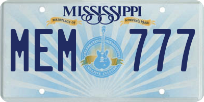 MS license plate MEM777