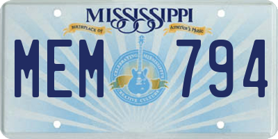 MS license plate MEM794