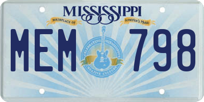 MS license plate MEM798
