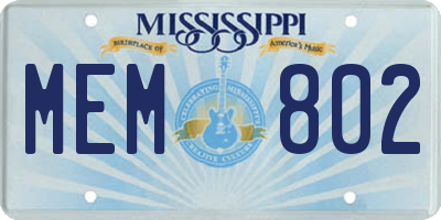 MS license plate MEM802