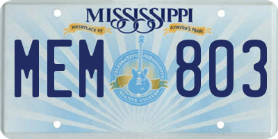 MS license plate MEM803