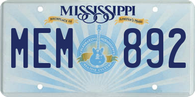MS license plate MEM892
