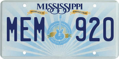 MS license plate MEM920