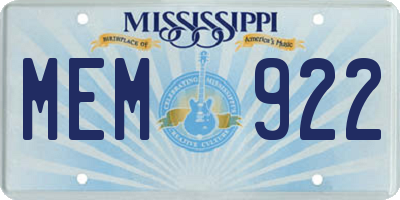 MS license plate MEM922